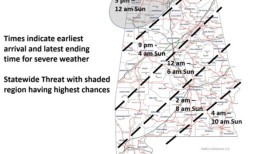 恶劣天气什么时候会到达我住的地方？周六有风暴，周日有小雪