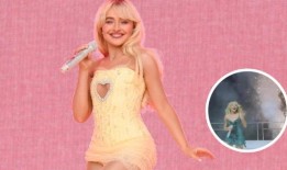 在旧金山的节日表演中，萨布丽娜·卡彭特被烟花击中后，惊恐地尖叫起来